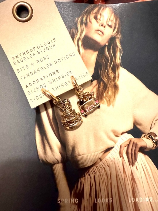 Anthropologie Jewelry - New- unique Anthropologie Gold Cake & Carriage Charm Hoop Earrings